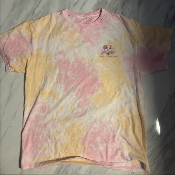 Simply Southern Tops - Simply Southern Short Sleeve Tie-Dye Tee - Pink and Yellow